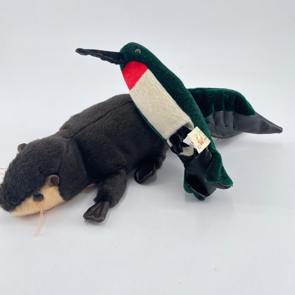 Folkmanis Puppets Sea Otter Hummingbird Brown Green 8" 6" 1997 Finger Puppets